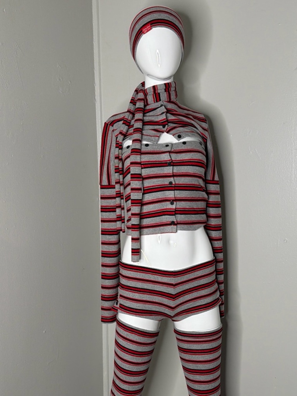 Jaded London Gray and Red Striped Knit Set